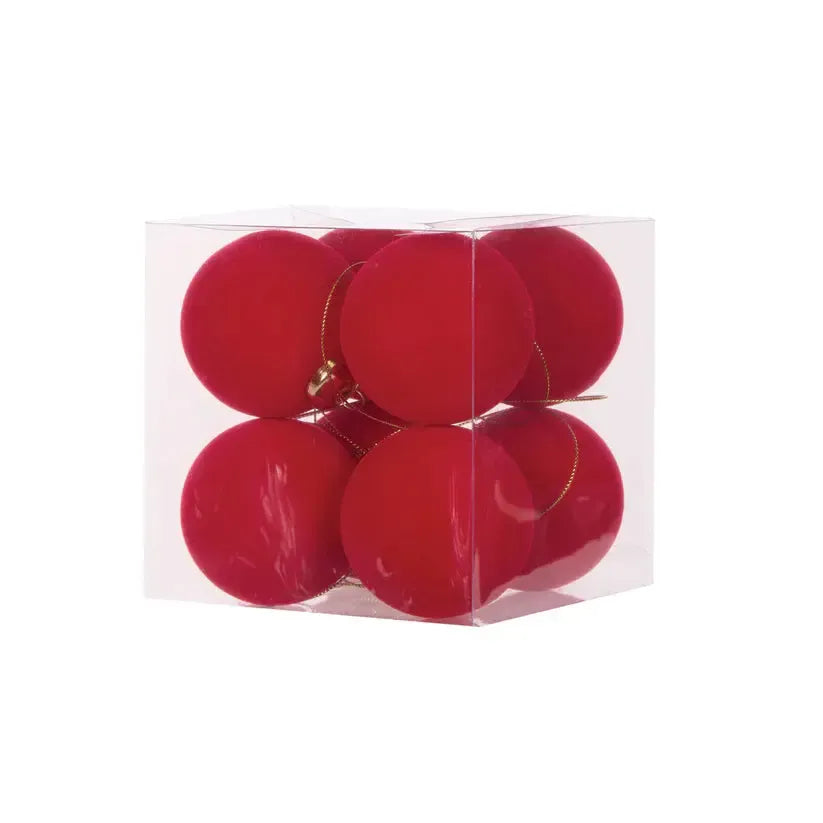 8Pk Red Flocked Baubles-Holly and Ivy-Lima & Co