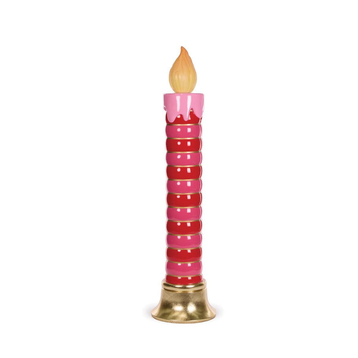 97 Cm Led Pink And Red Ribbed Candle-Holly and Ivy-Lima & Co