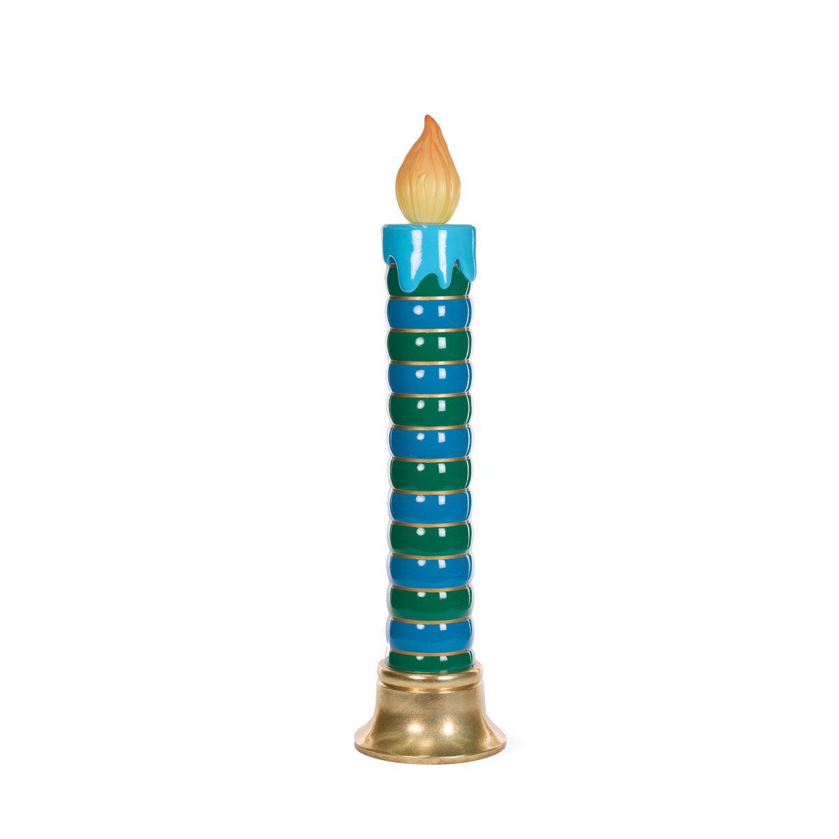 97 Cm Led Teal And Blue Ribbed Candle-Holly and Ivy-Lima & Co