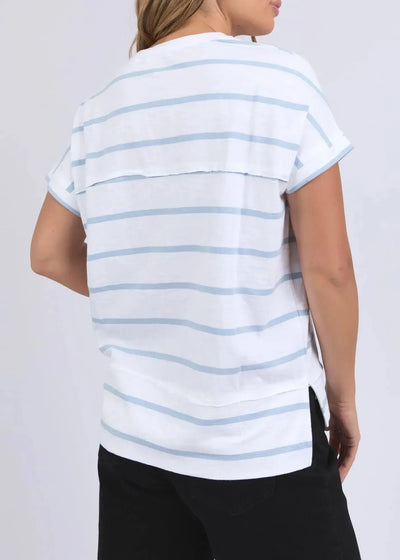 Allison Stripe Tee - White with Sky Blue Stripe-Foxwood-Lima & Co