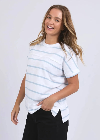 Allison Stripe Tee - White with Sky Blue Stripe-Foxwood-Lima & Co