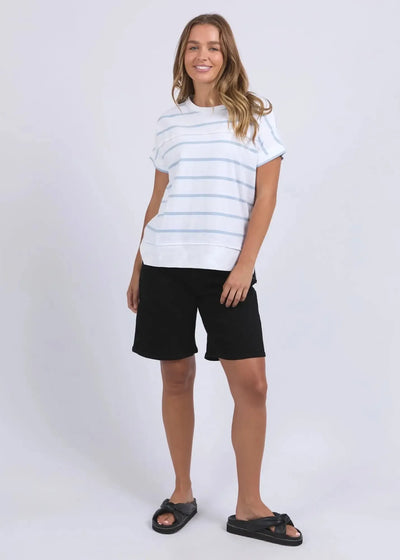 Allison Stripe Tee - White with Sky Blue Stripe-Foxwood-Lima & Co