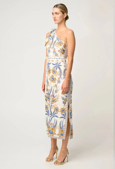 Amira One Shoulder Tie Placement Print Dress - Golden Medina-Once Was-Lima & Co