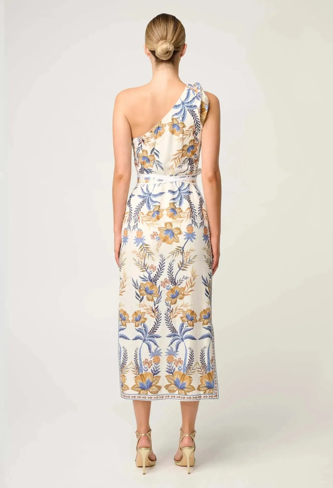 Amira One Shoulder Tie Placement Print Dress - Golden Medina-Once Was-Lima & Co