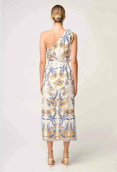 Amira One Shoulder Tie Placement Print Dress - Golden Medina-Once Was-Lima & Co