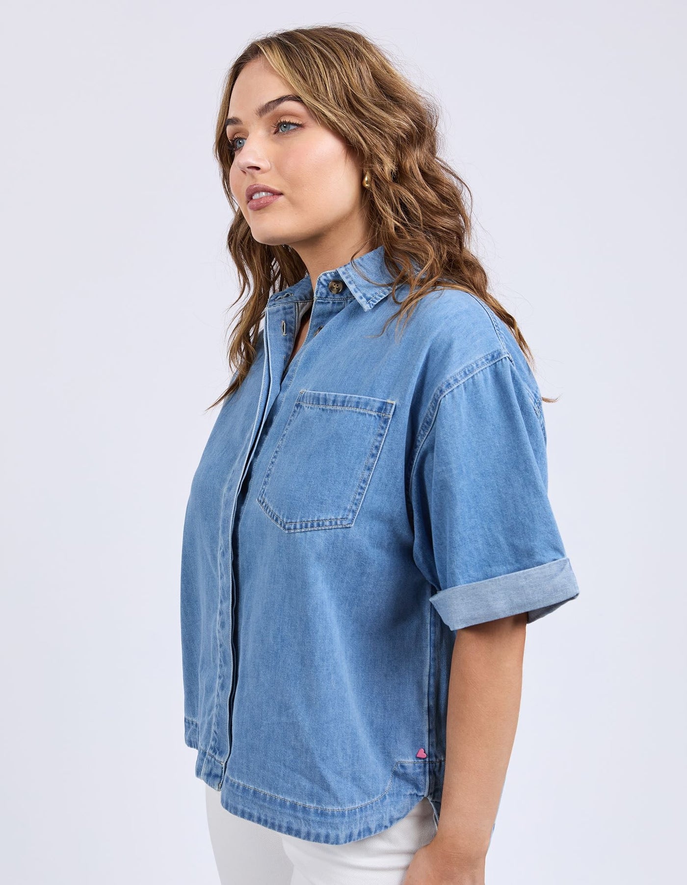 Annika SS Denim Shirt - Blue-Elm Lifestyle-Lima & Co
