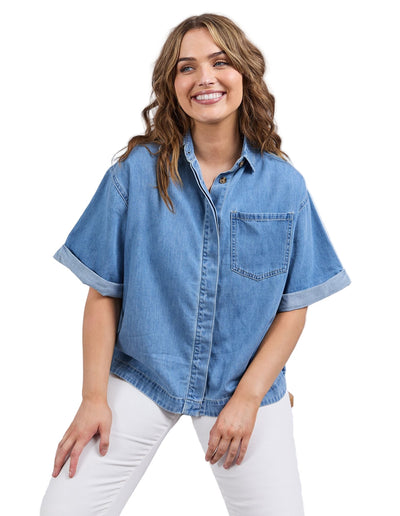Annika SS Denim Shirt - Blue-Elm Lifestyle-Lima & Co