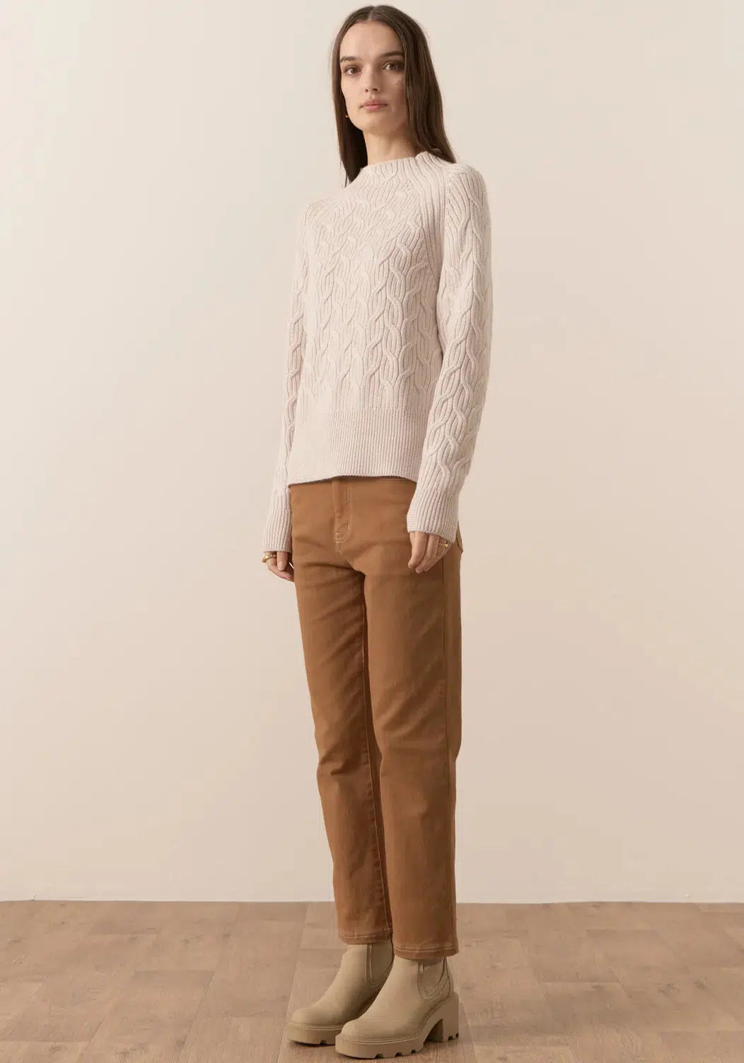 Bennet Lurex Cable Knit - Pebble-POL Clothing-Lima & Co