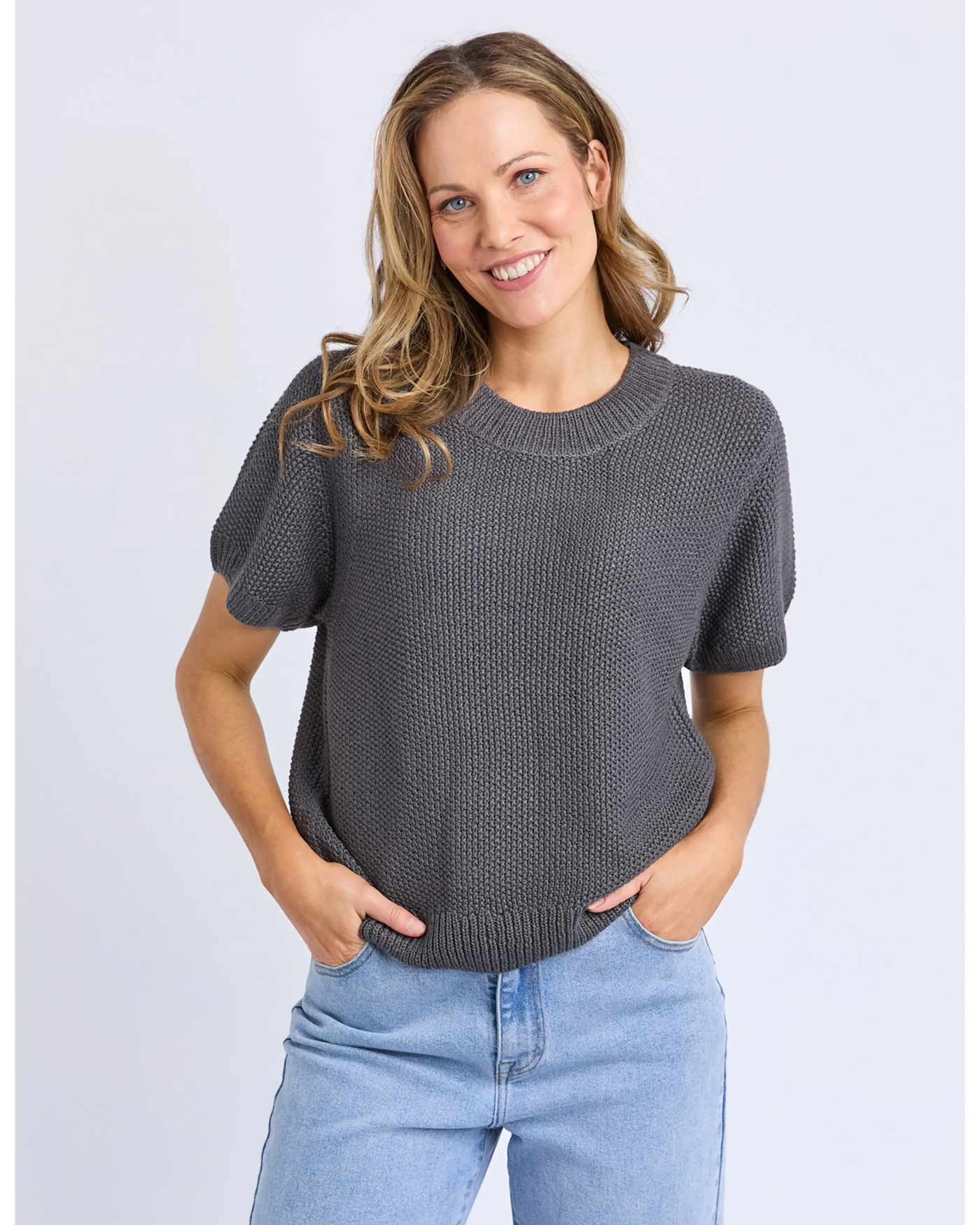 Blair Short Sleeve Knit - Charcoal-Foxwood-Lima & Co