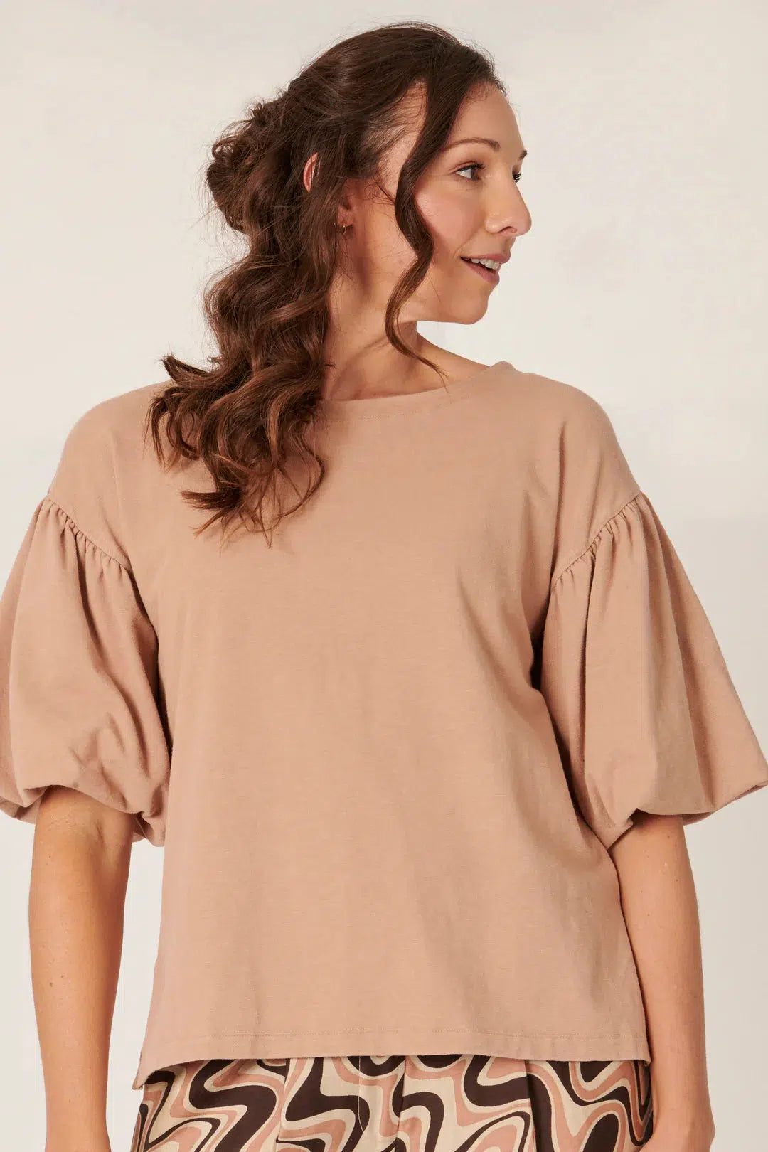 Bubble Sleeve Tee - Coffee-Ellis and Dewey-Lima & Co