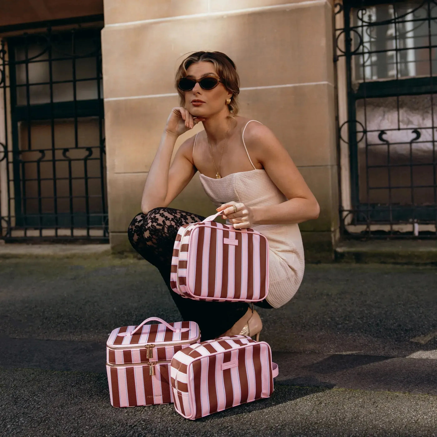 Burgundy Stripe Cosmetic Bag-Fox And Fallow-Lima & Co