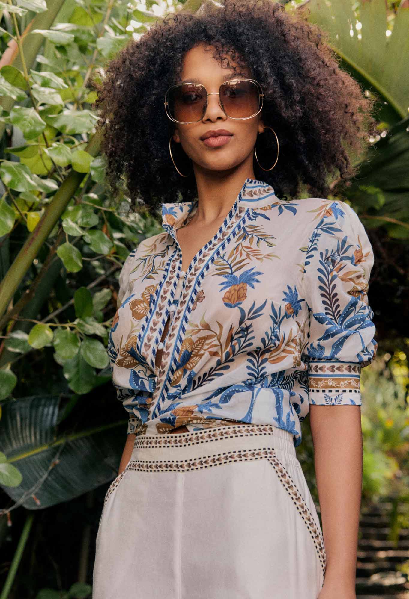 Calantha Contrast Trim Ruched Sleeve Shirt - Golden Medina-Once Was-Lima & Co