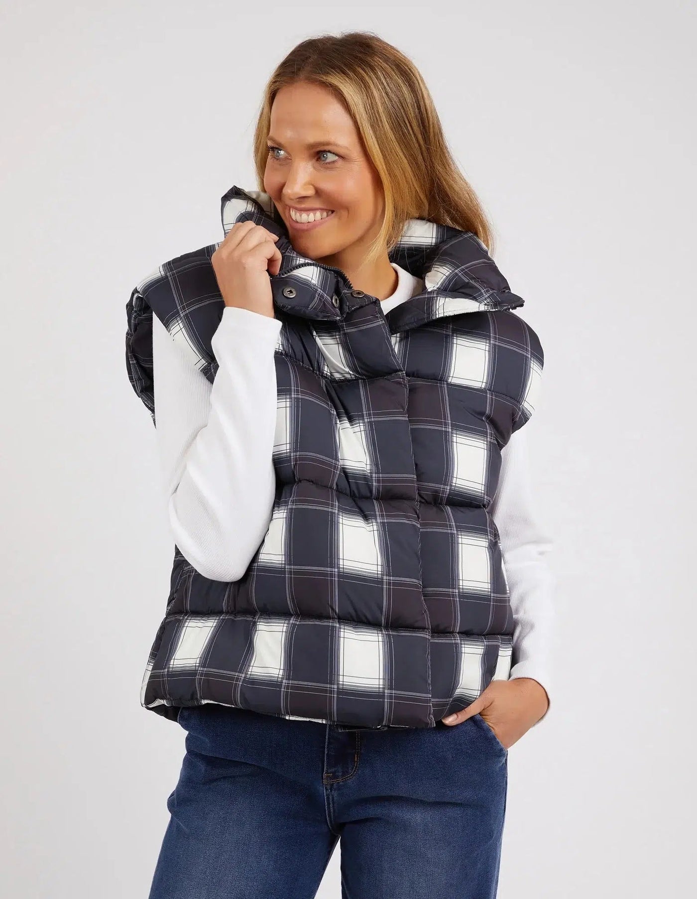 Cedar Check Puffer Vest - Navy-Elm Lifestyle-Lima & Co