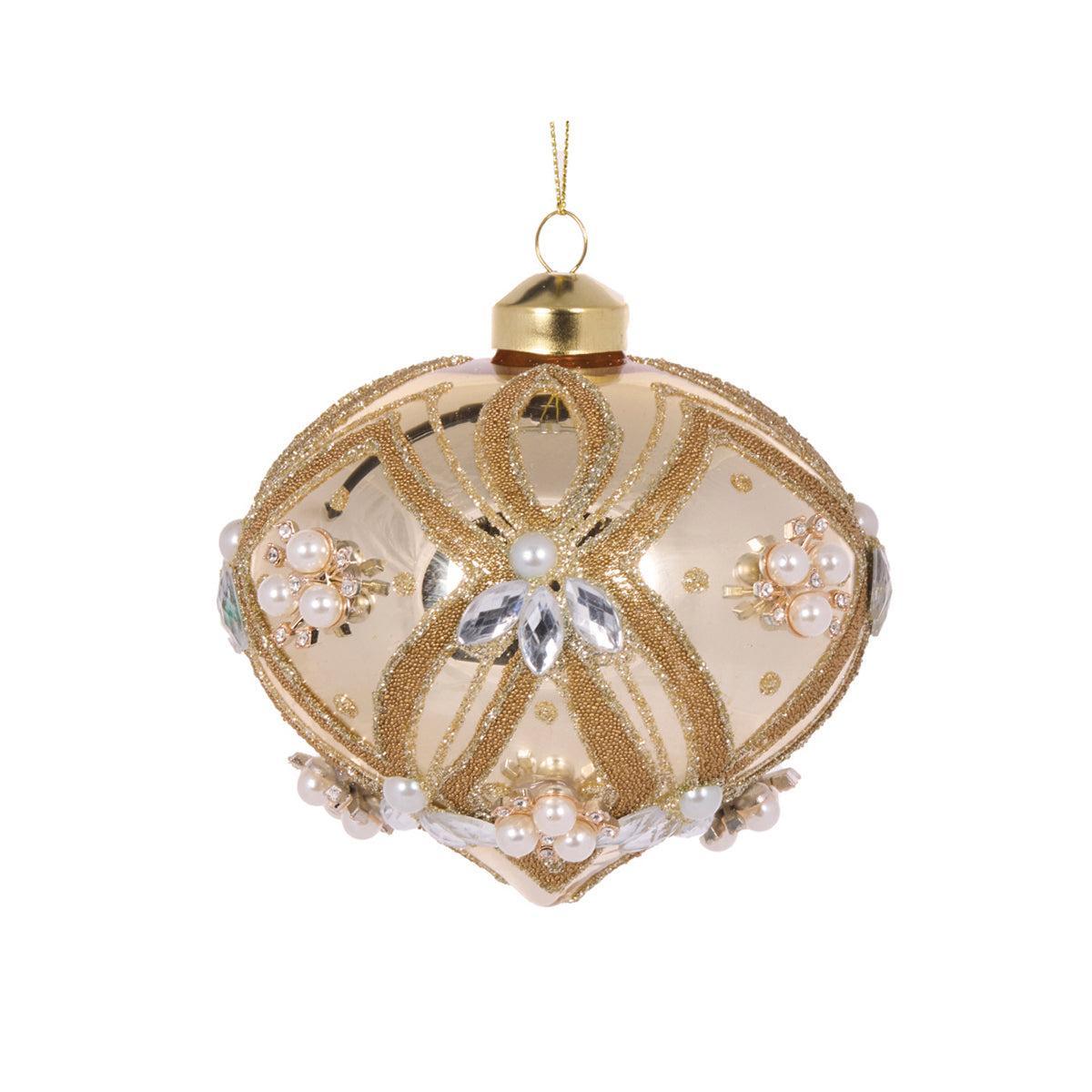 Champagne Beaded Deco Onion Bauble-Holly and Ivy-Lima & Co