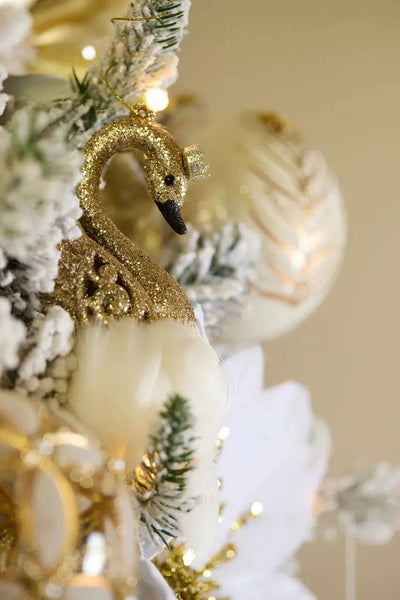 Champagne Feathered Swan Hanging-Holly and Ivy-Lima & Co