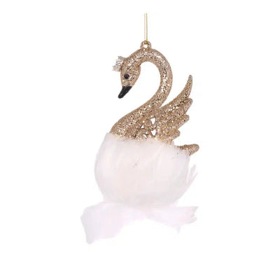 Champagne Feathered Swan Hanging-Holly and Ivy-Lima & Co