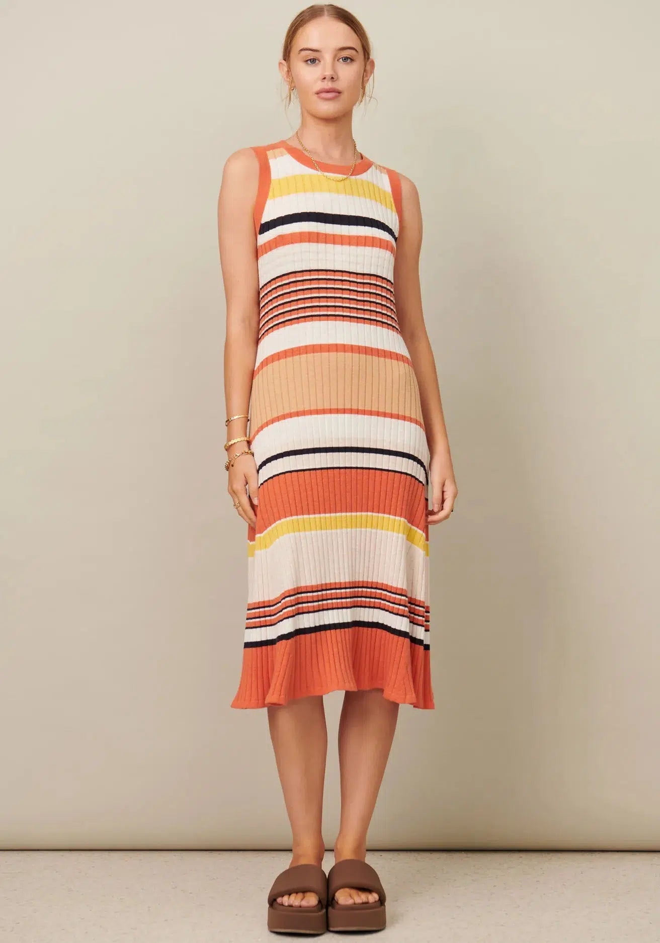 Chloe Dress - Warm Stripe-POL Clothing-Lima & Co