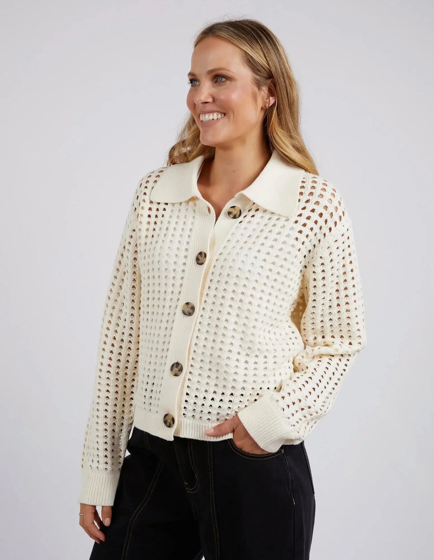 Clover Knit Cardi - Vintage White-Foxwood-Lima & Co