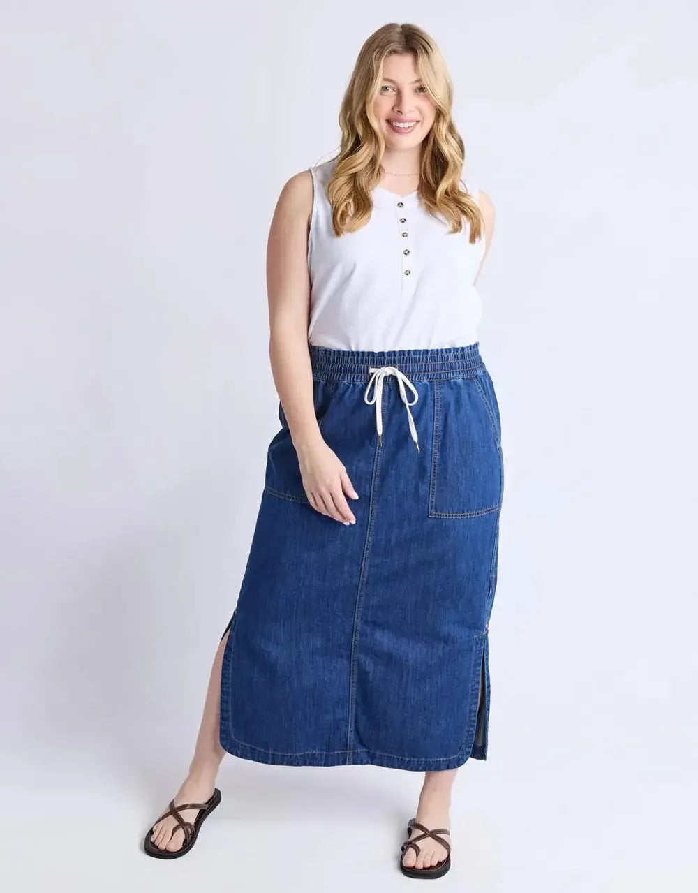 Clover Midi Denim Skirt - Mid Blue-Elm Lifestyle-Lima & Co
