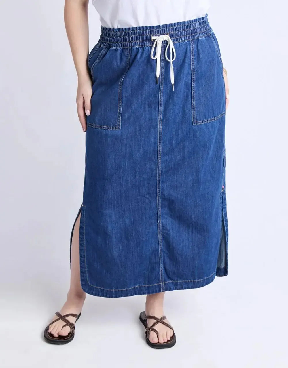 Clover Midi Denim Skirt - Mid Blue-Elm Lifestyle-Lima & Co