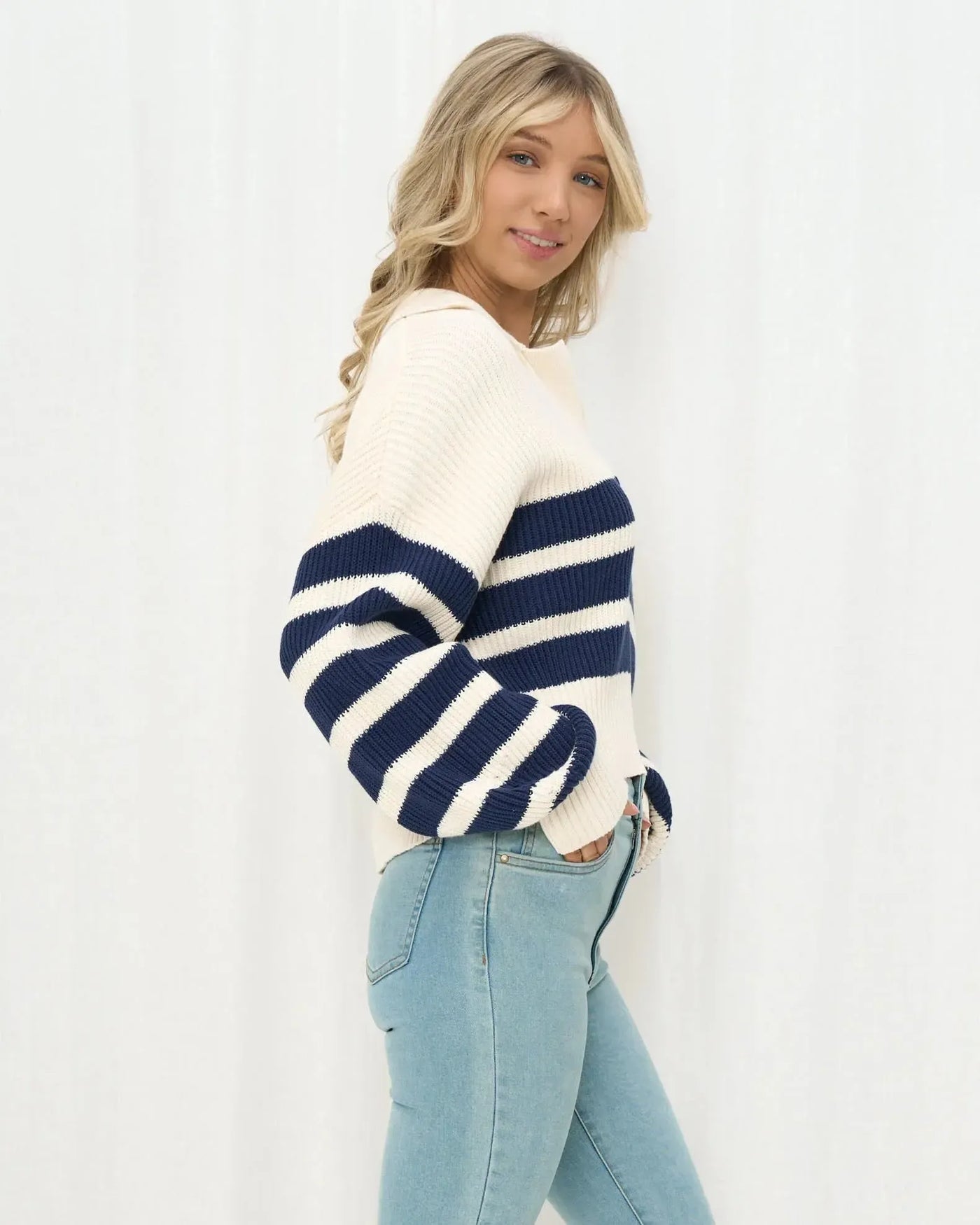 Collared Knit - Cream Navy Stripe-Lima & Co-Lima & Co