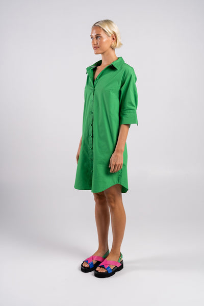Cotton Shirtmaker with Belt - Green-Wear Colour-Lima & Co