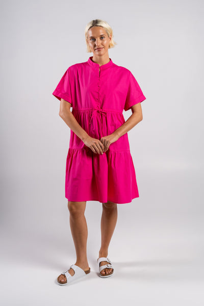 Cotton Tiered Dress - Pink-Wear Colour-Lima & Co
