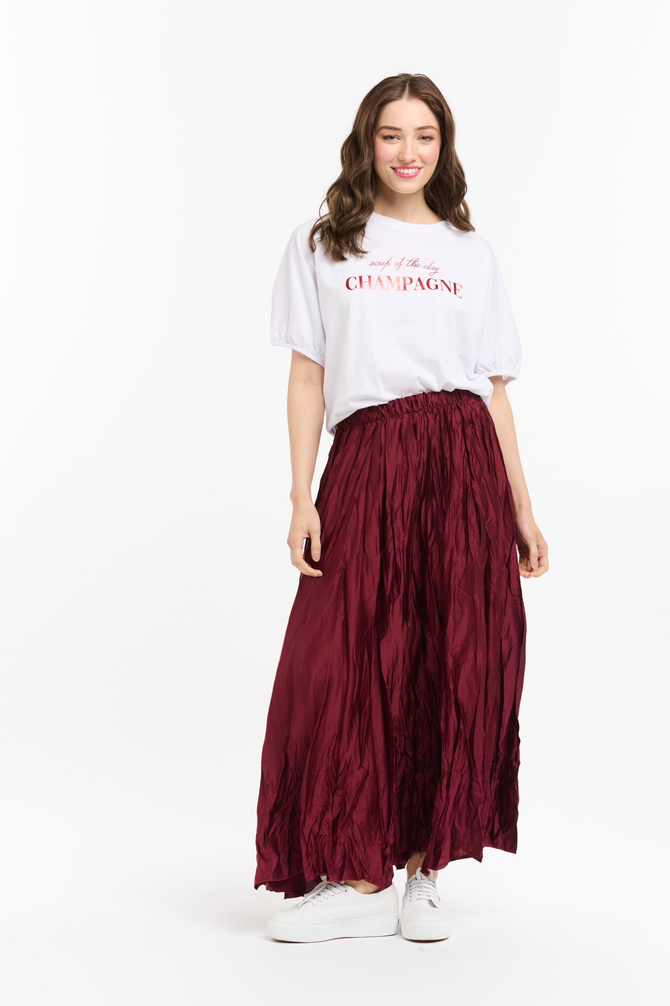 Crinkle Skirt - Burgundy-Urban Luxury-Lima & Co