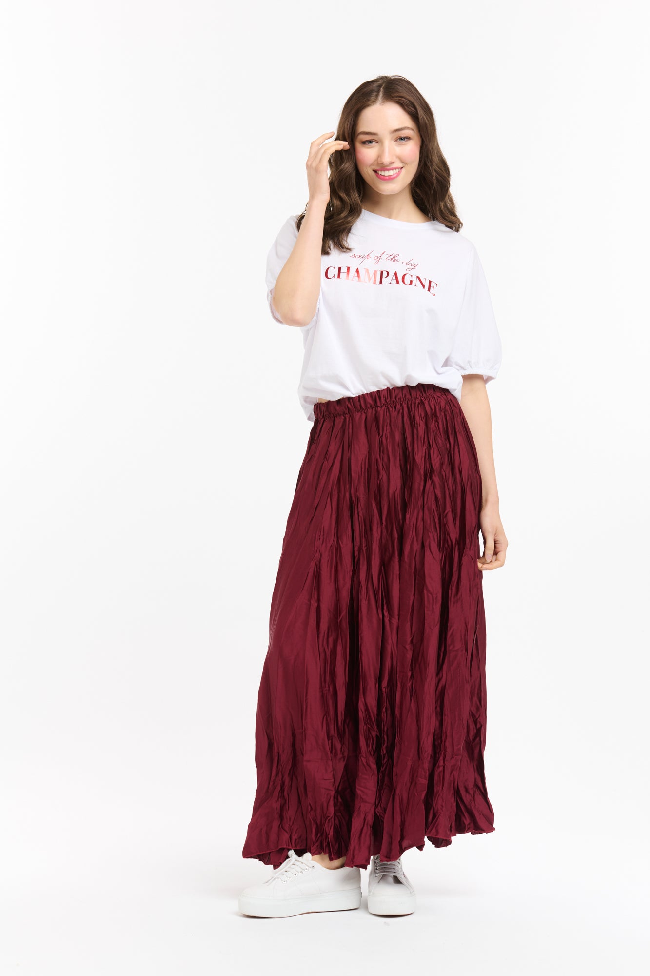 Crinkle Skirt - Burgundy-Urban Luxury-Lima & Co