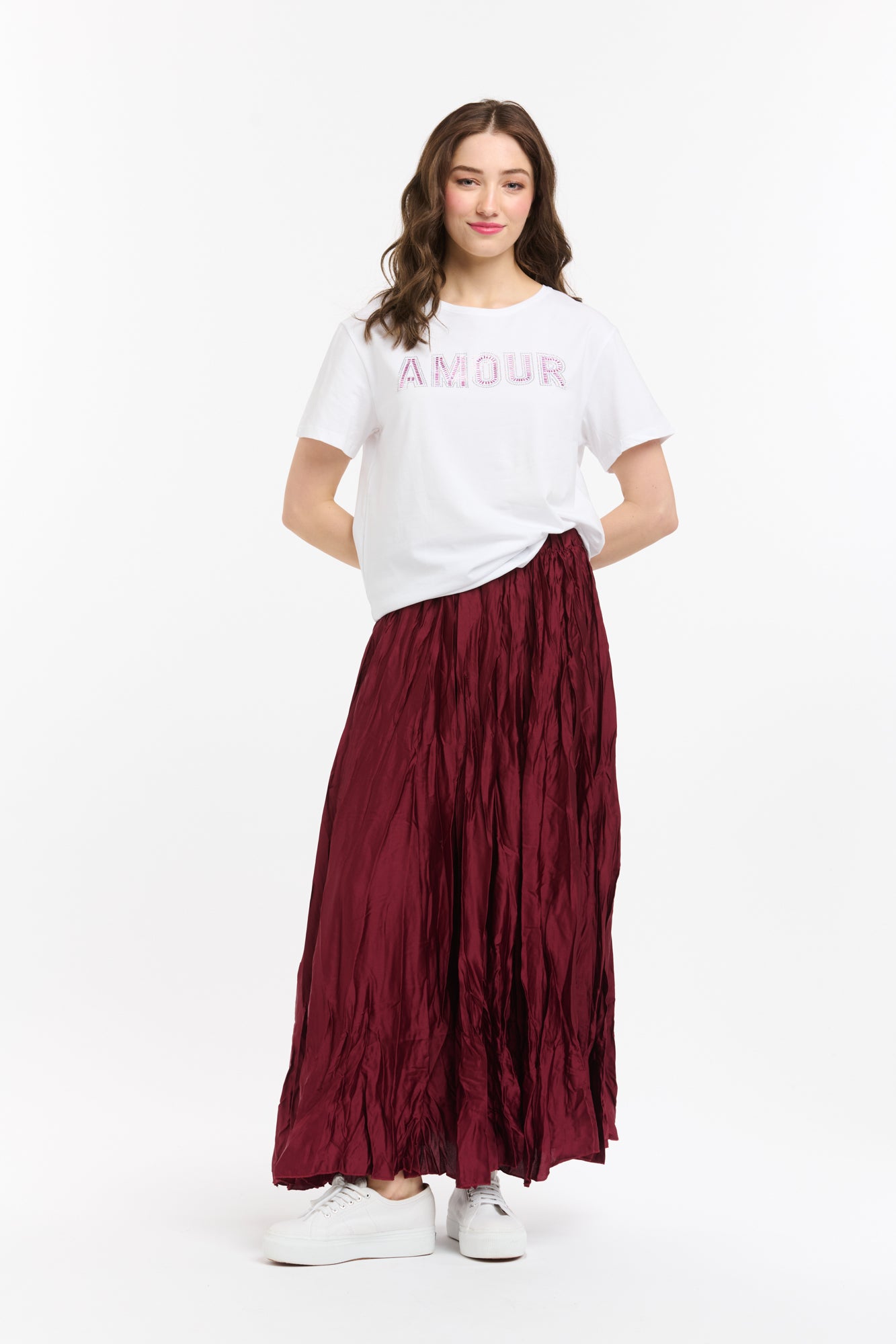 Crinkle Skirt - Burgundy-Urban Luxury-Lima & Co