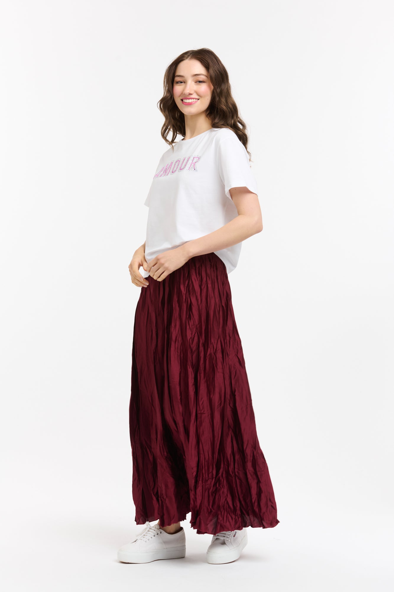 Crinkle Skirt - Burgundy-Urban Luxury-Lima & Co