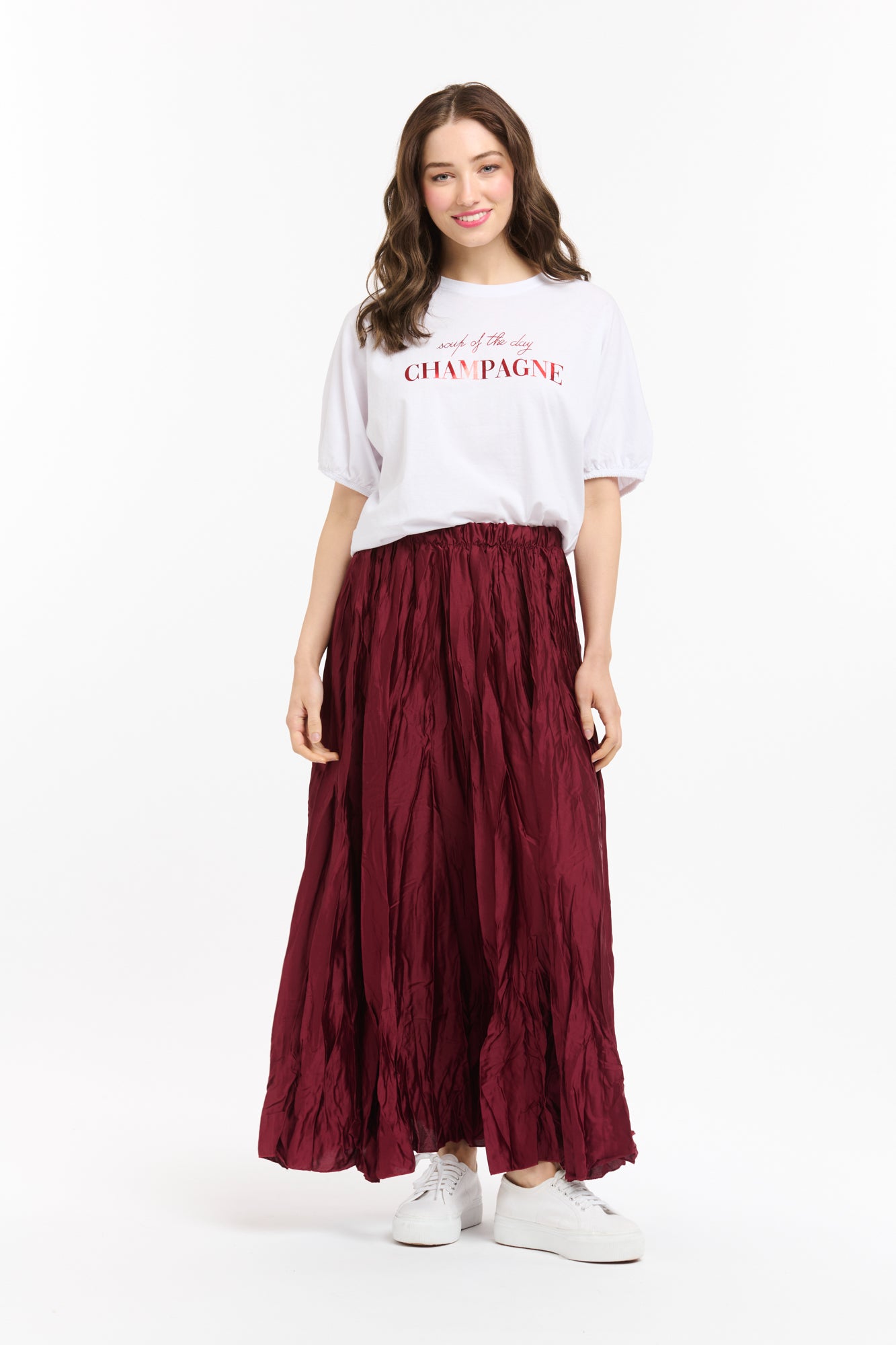Crinkle Skirt - Burgundy-Urban Luxury-Lima & Co