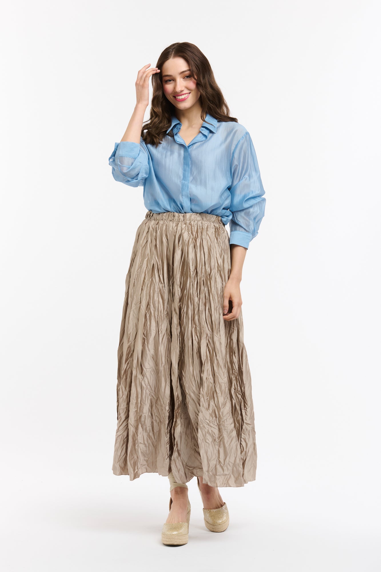 Crinkle Skirt - Champagne-Urban Luxury-Lima & Co