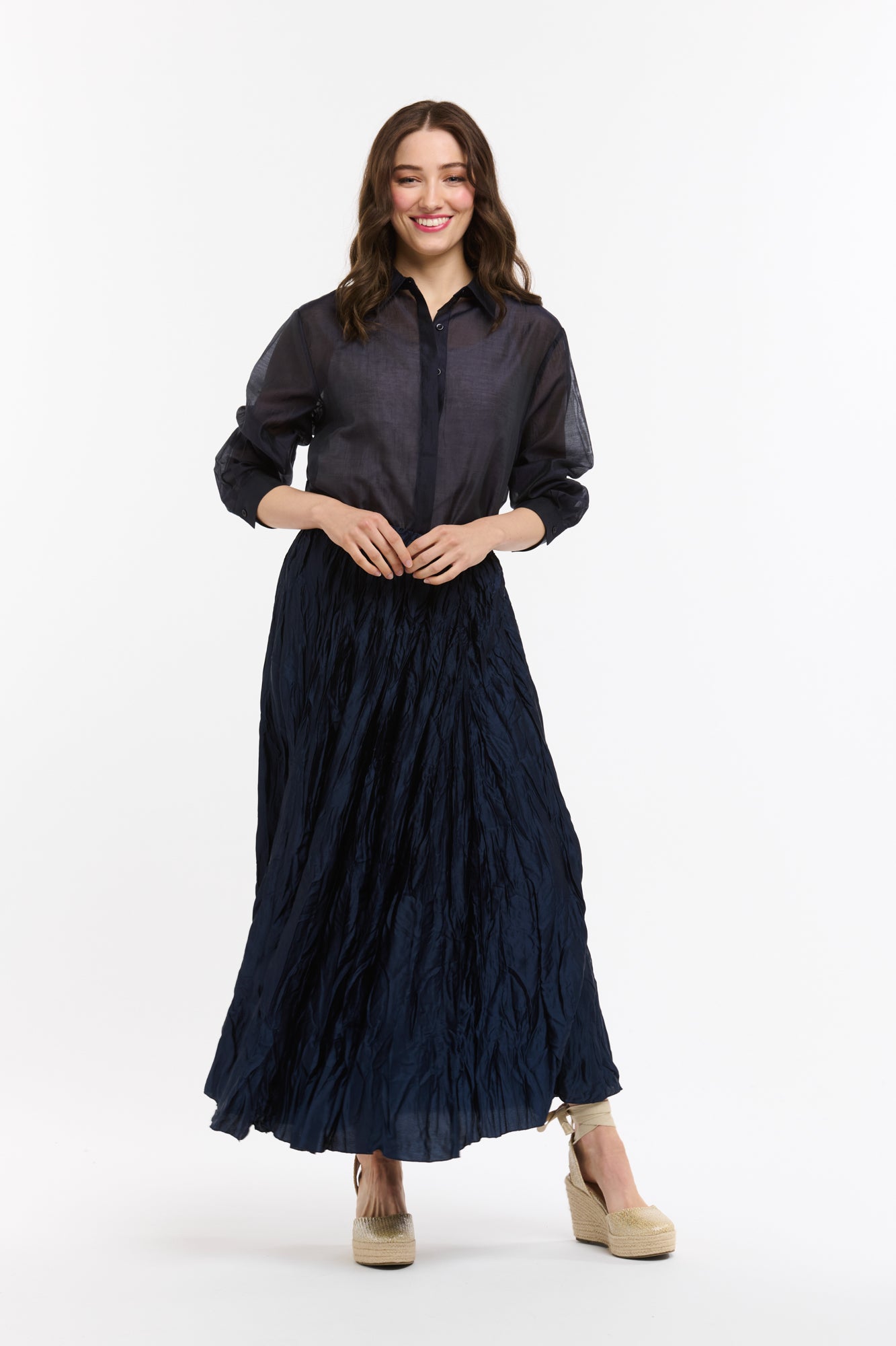 Crinkle Skirt - Navy-Urban Luxury-Lima & Co