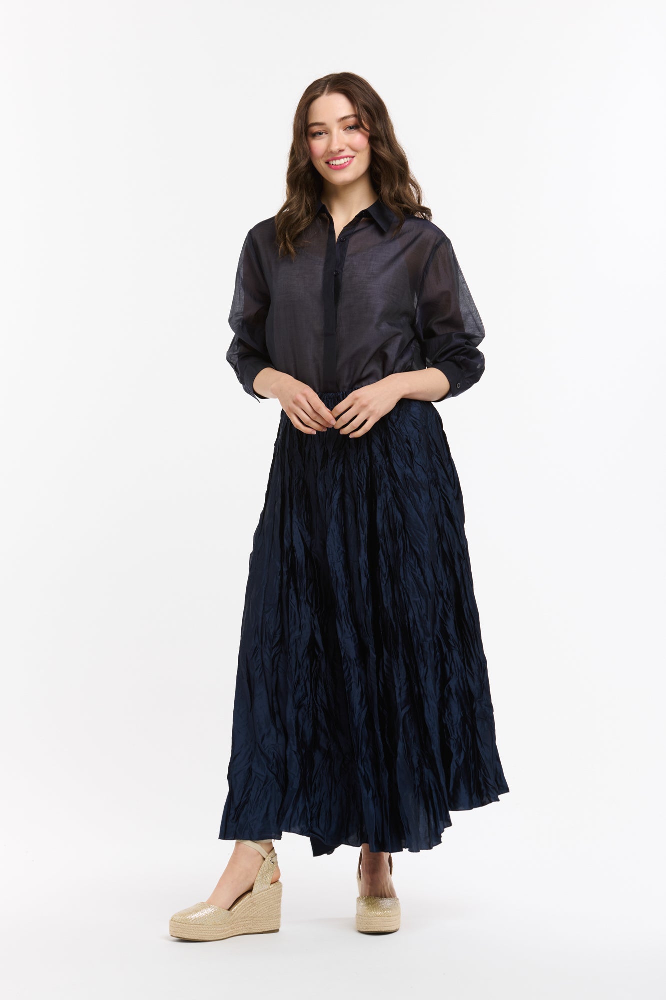 Crinkle Skirt - Navy-Urban Luxury-Lima & Co