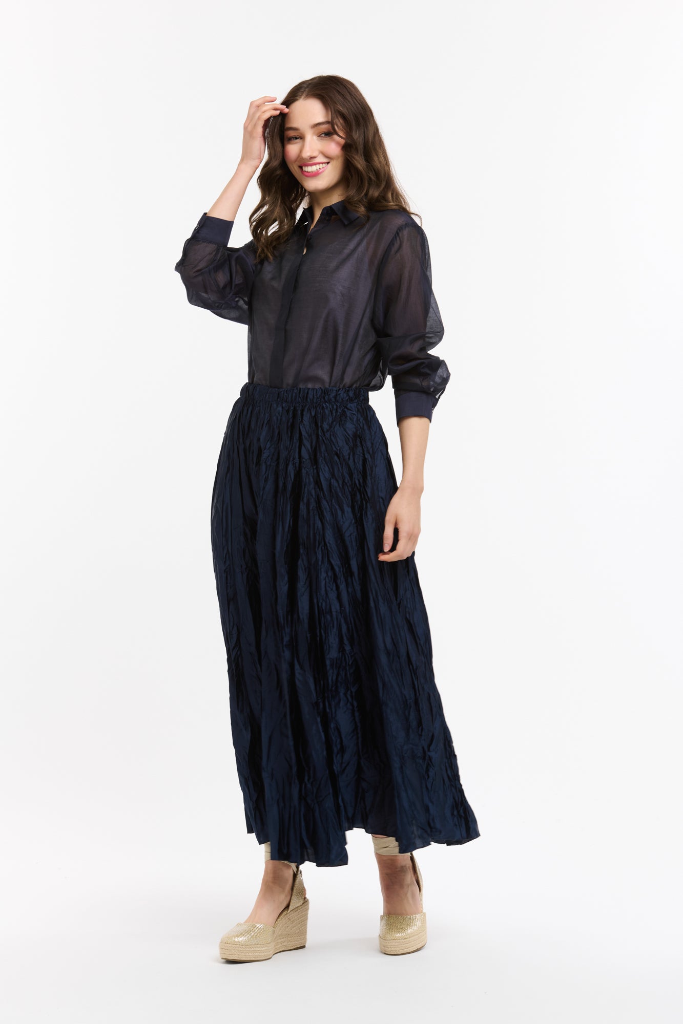 Crinkle Skirt - Navy-Urban Luxury-Lima & Co