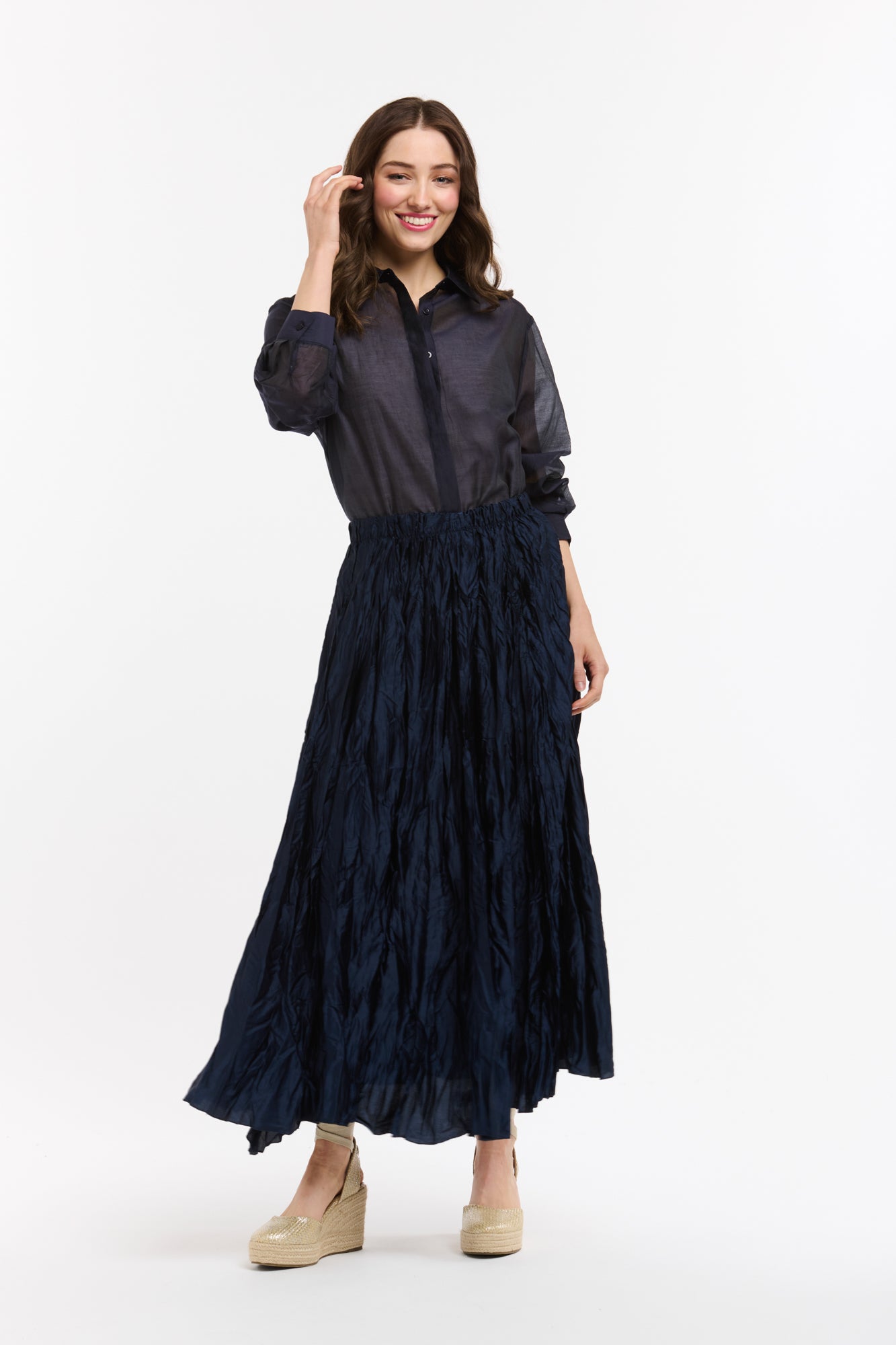 Crinkle Skirt - Navy-Urban Luxury-Lima & Co