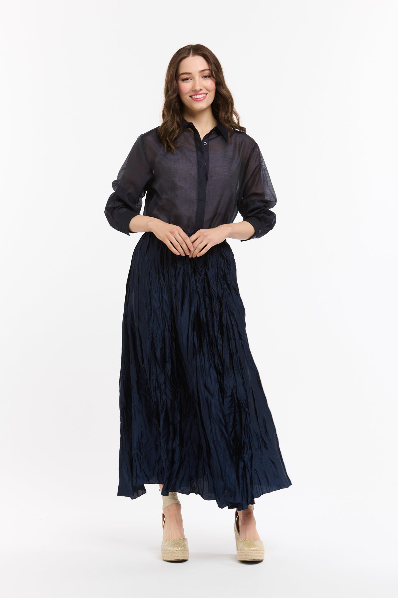 Crinkle Skirt - Navy-Urban Luxury-Lima & Co