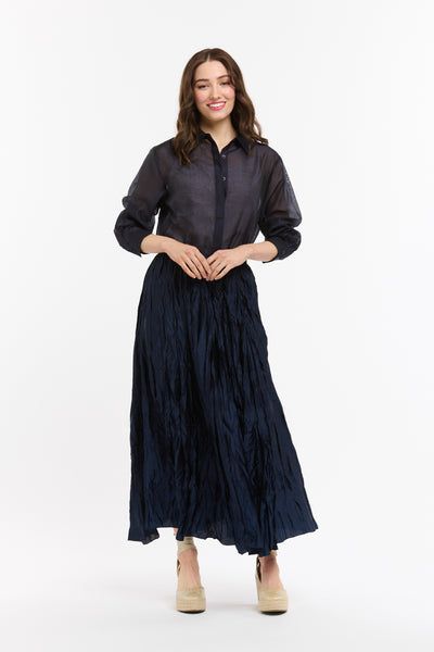 Crinkle Skirt - Navy-Urban Luxury-Lima & Co