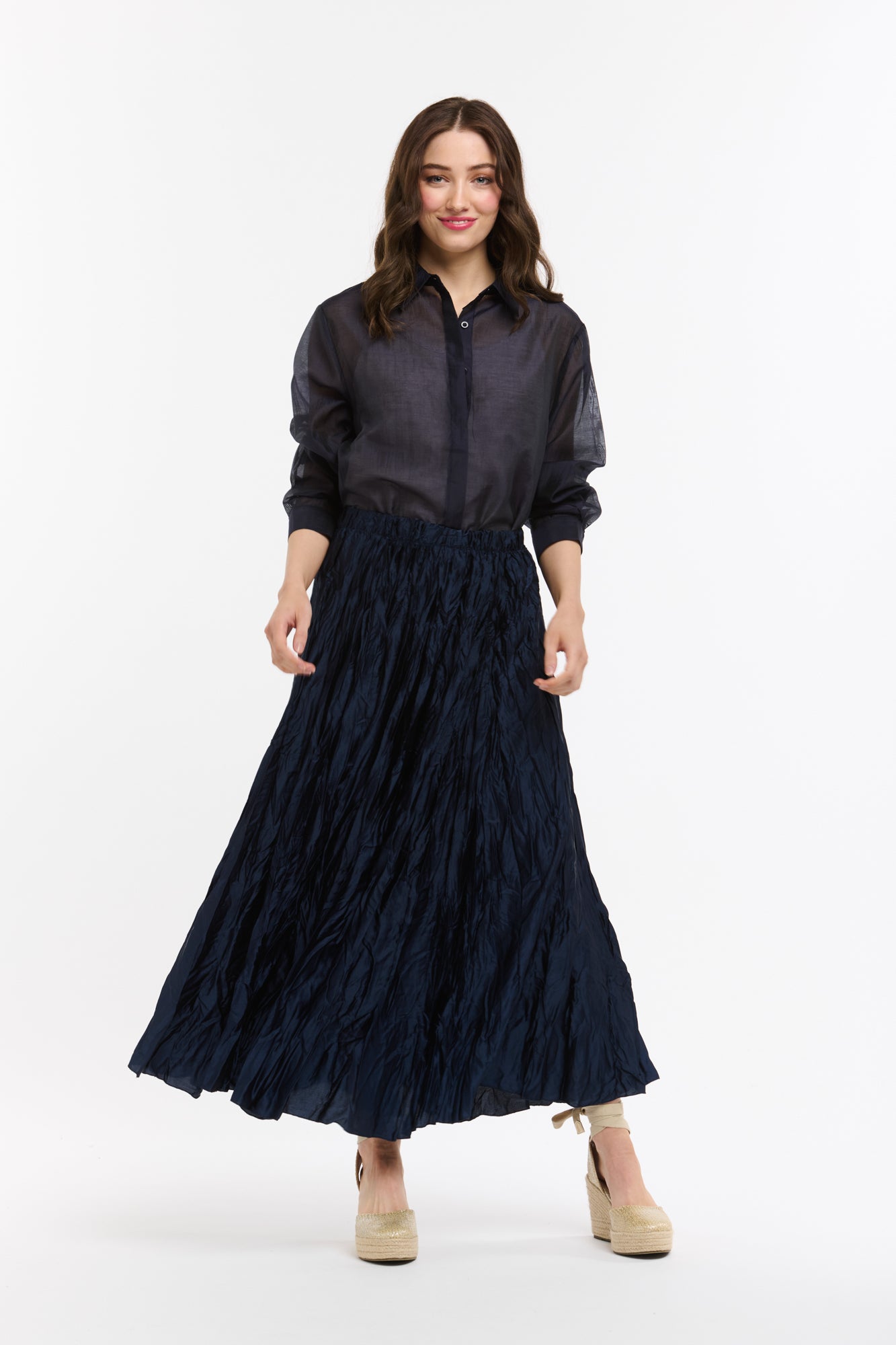 Crinkle Skirt - Navy-Urban Luxury-Lima & Co