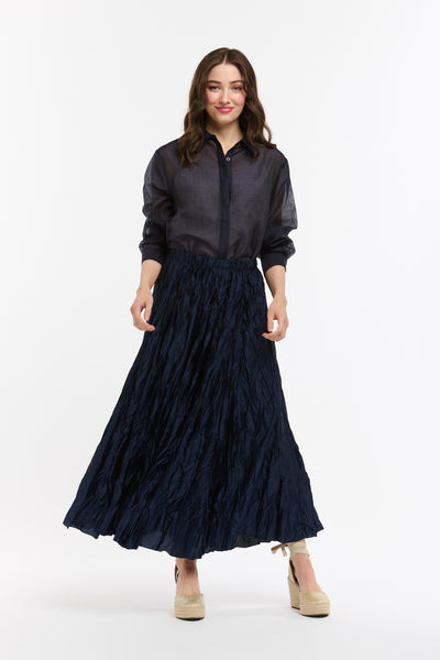 Crinkle Skirt - Navy-Urban Luxury-Lima & Co