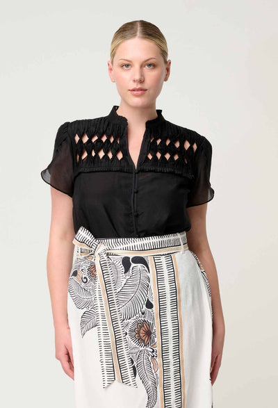 Dalia Diamond Yoke Shirt - Onyx-Once Was-Lima & Co