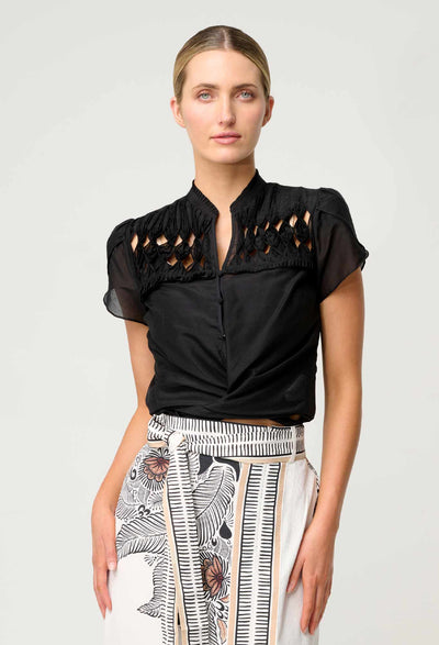 Dalia Diamond Yoke Shirt - Onyx-Once Was-Lima & Co