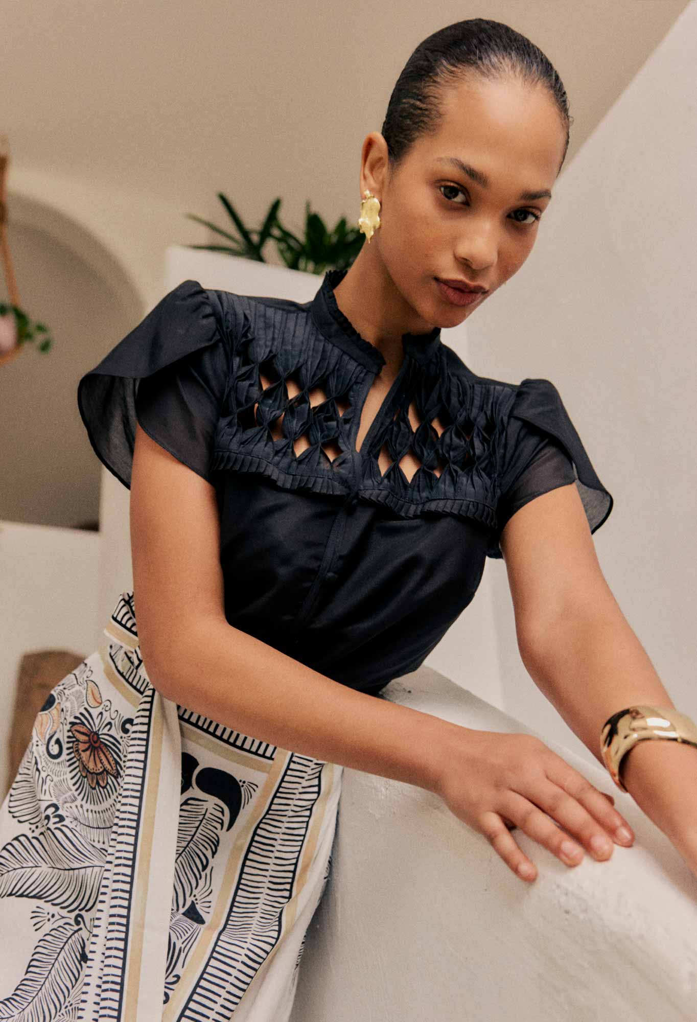 Dalia Diamond Yoke Shirt - Onyx-Once Was-Lima & Co