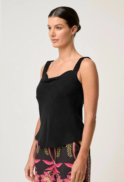 Delray Reversible Cupro Cowl V Neck Cami - Black-Once Was-Lima & Co