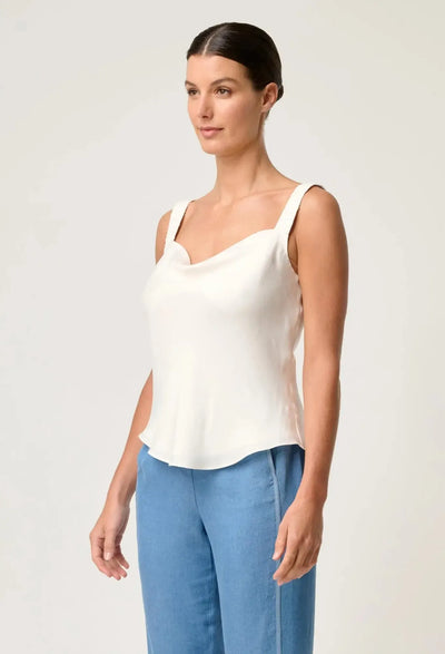 Delray Reversible Cupro Cowl V Neck Cami - Ivory-Once Was-Lima & Co