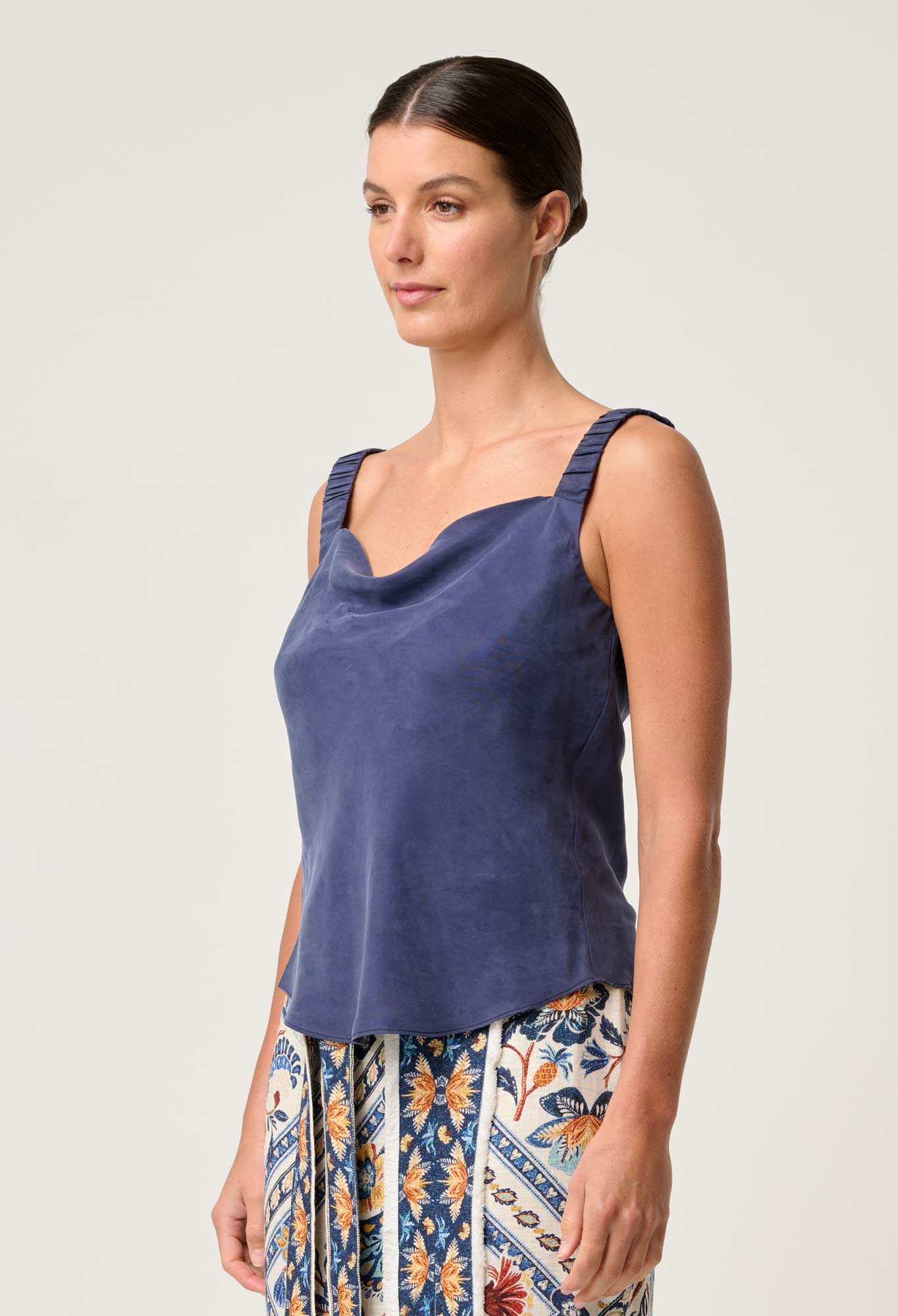 Delray Reversible Cupro Cowl V Neck Cami - Lapis-Once Was-Lima & Co