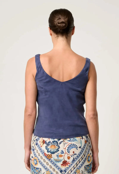 Delray Reversible Cupro Cowl V Neck Cami - Lapis-Once Was-Lima & Co