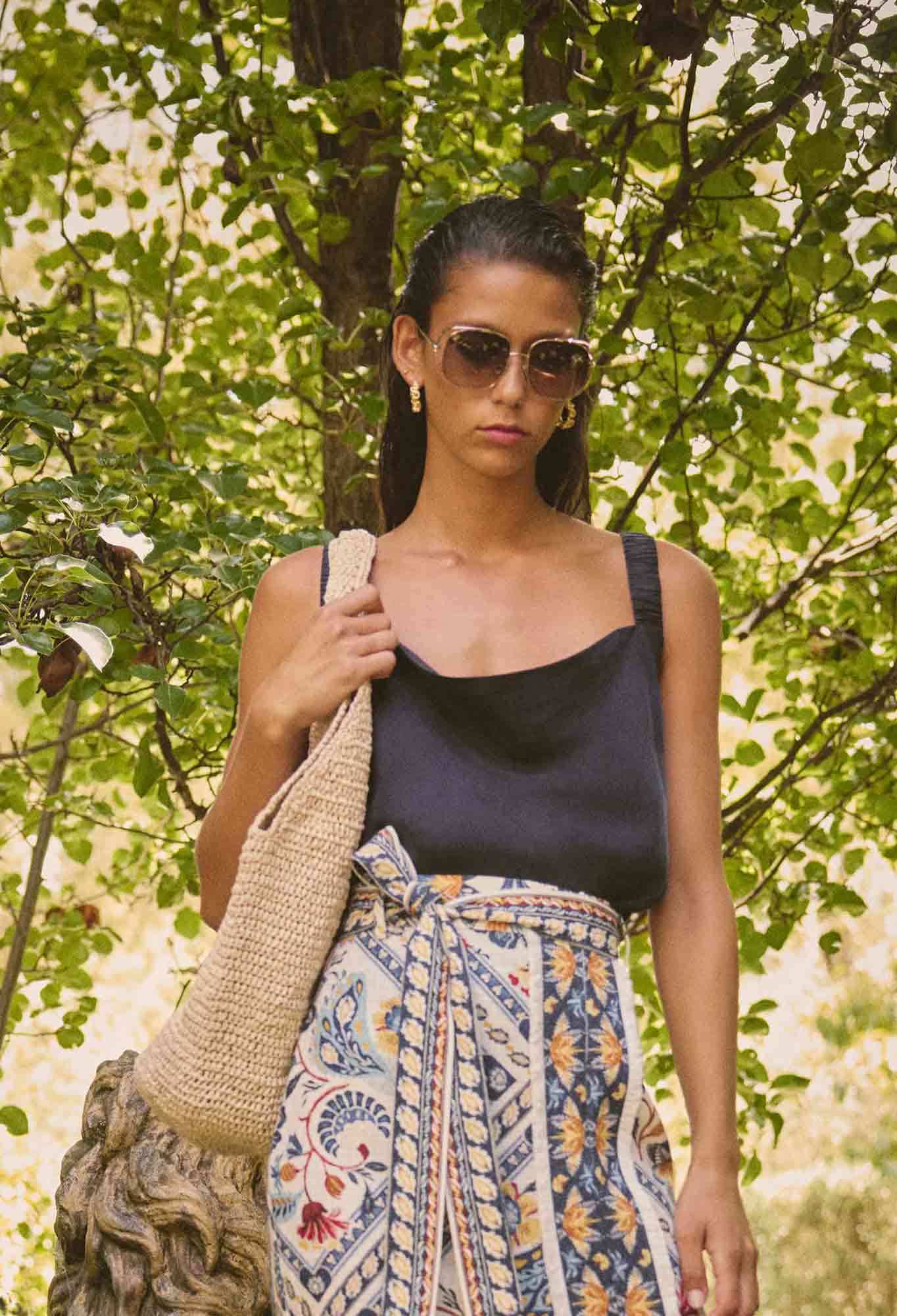 Delray Reversible Cupro Cowl V Neck Cami - Lapis-Once Was-Lima & Co