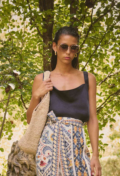 Delray Reversible Cupro Cowl V Neck Cami - Lapis-Once Was-Lima & Co